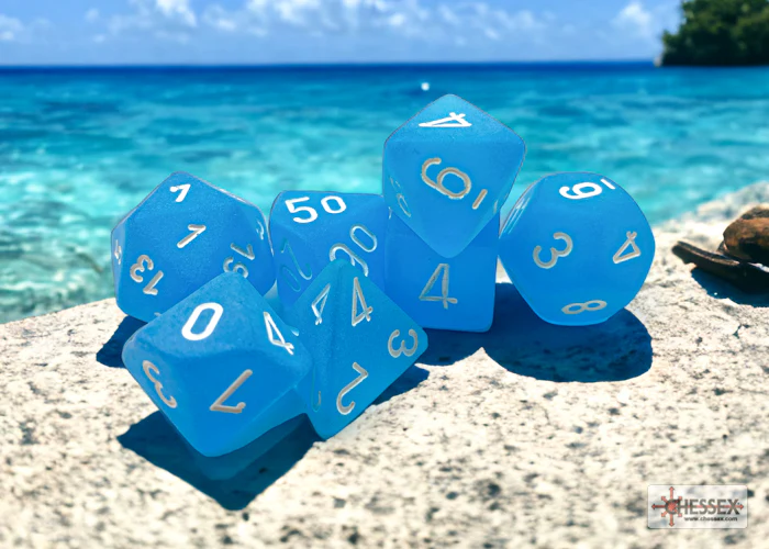 CHESSEX FROSTED DICE: CARIBBEAN BLUE & WHITE